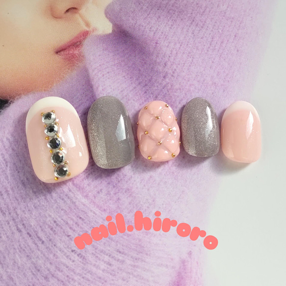 キルティング×ピンク（ネイルチップ 人気 マグネット フレンチ  