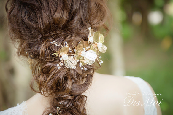 ヘッドドレス 結婚式　花嫁 ヘアアクセサリー ヘッドアクセサリー ウェディング ブライダル　フラワー　リーフ　小枝 6枚目の画像