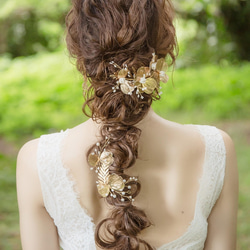 ヘッドドレス 結婚式　花嫁 ヘアアクセサリー ヘッドアクセサリー ウェディング ブライダル　フラワー　リーフ　小枝 1枚目の画像