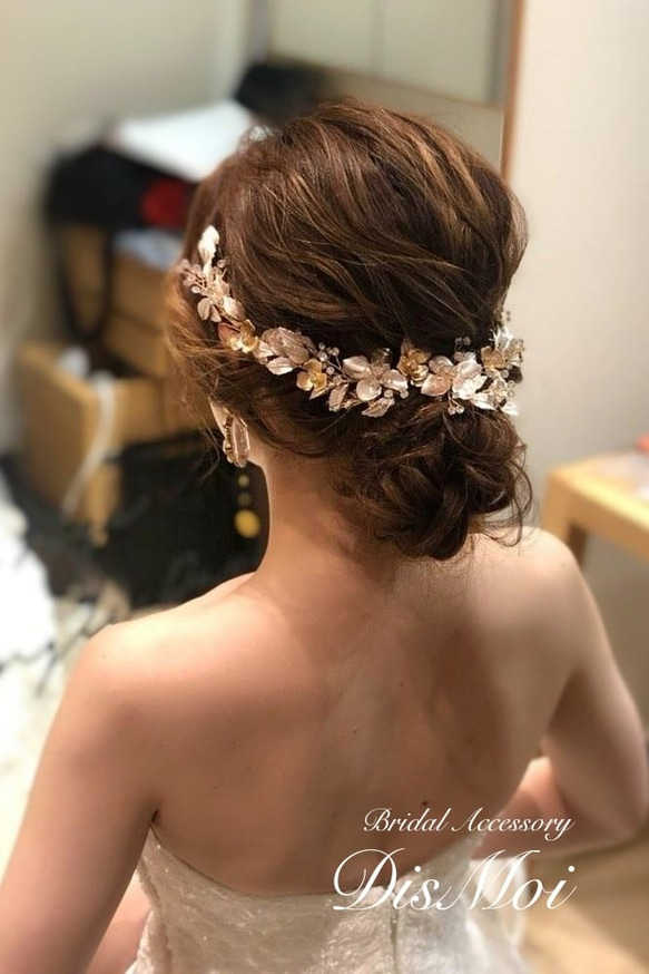 ヘッドドレス 結婚式　花嫁 ヘアアクセサリー ヘッドアクセサリー ウェディング ブライダル　フラワー　リーフ　小枝 13枚目の画像