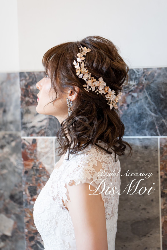 ヘッドドレス 結婚式　花嫁 ヘアアクセサリー ヘッドアクセサリー ウェディング ブライダル　フラワー　リーフ　小枝 2枚目の画像