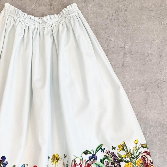 花の楽園 ボタニカル柄(ホワイト) ギャザースカート（やや厚手綿100％） 11枚目の画像