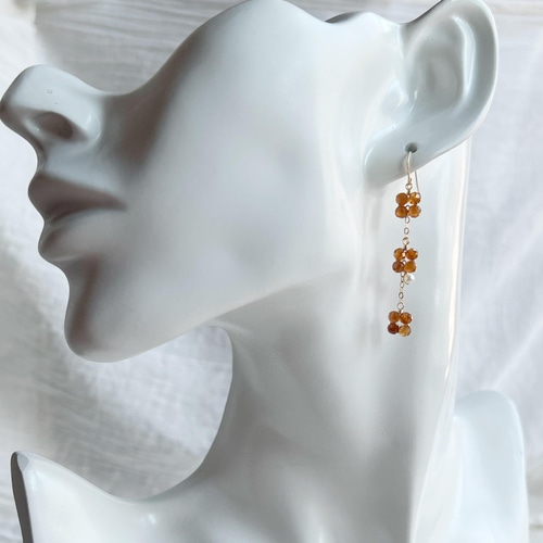 カランコエ 14KGF グロシュラーガーネット チェーンピアス Trio