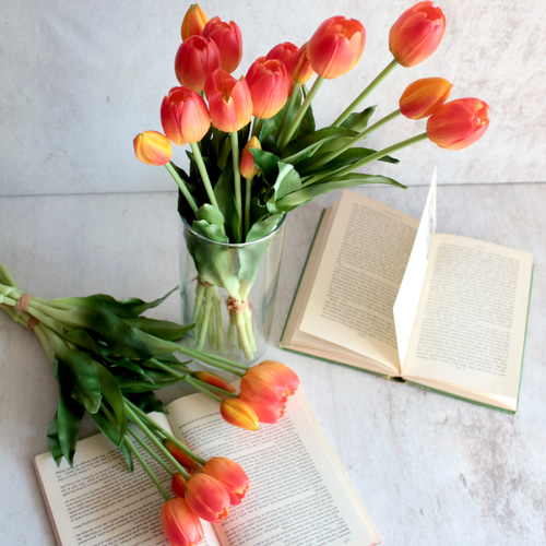 リアル造花5本ブーケ】春のチューリップ5本ブーケオレンジ アート