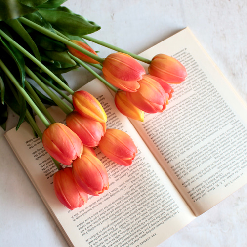 リアル造花5本ブーケ】春のチューリップ5本ブーケオレンジ アート