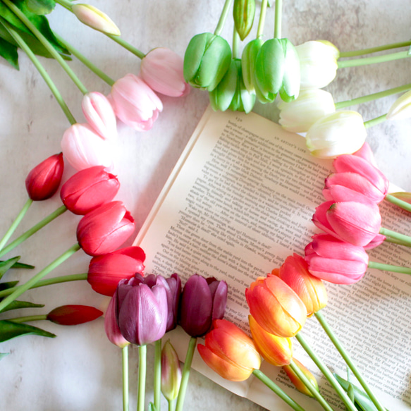 【リアルな触り心地】まるで生花のような瑞々しさ|春のチューリップ5本ブーケ|アーティフィシャルフラワー【ライトピンク】 10枚目の画像