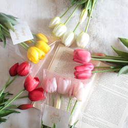 【リアルな触り心地】まるで生花のような瑞々しさ|春のチューリップ5本ブーケ|アーティフィシャルフラワー【ライトピンク】 11枚目の画像