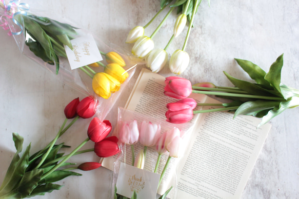 【リアルな触り心地】まるで生花のような瑞々しさ|春のチューリップ5本ブーケ|アーティフィシャルフラワー【ライトピンク】 11枚目の画像