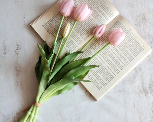 リアル造花5本ブーケ】春のチューリップ5本ブーケ【ライトピンク