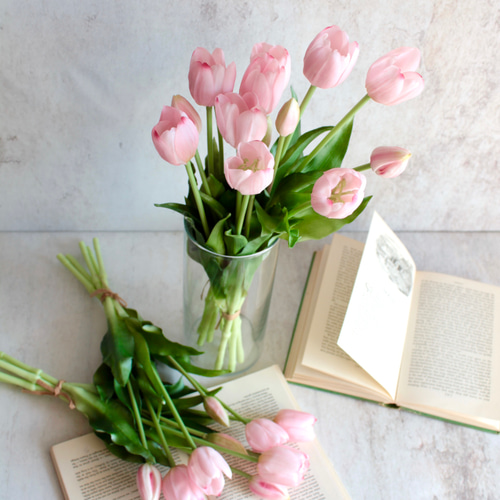 リアル造花5本ブーケ】春のチューリップ5本ブーケ【ライトピンク