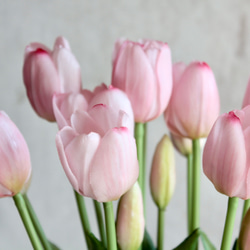 【リアルな触り心地】まるで生花のような瑞々しさ|春のチューリップ5本ブーケ|アーティフィシャルフラワー【ライトピンク】 7枚目の画像