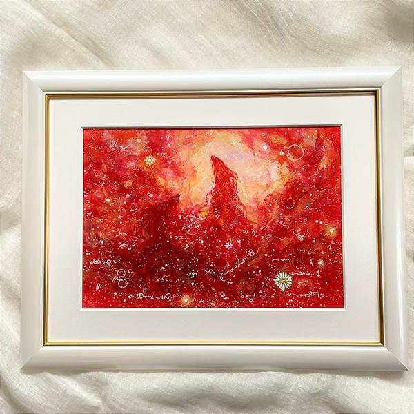 超美品！値下げ交渉あり。原画　金箔を押した赤薔薇　アクリル画　絵画