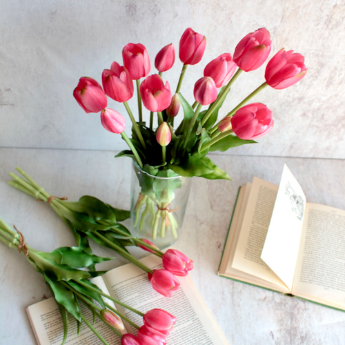 リアル造花5本ブーケ】春のチューリップ5本ブーケ【ローズレッド