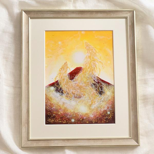 ❤️❀特大アクリルＡ3絵画額付き❀神 龍神様の絵、龍の絵、アクリル画の原画、光の龍 絵画 HIDEKI