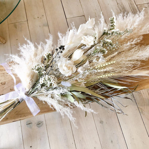 パンパスグラスの白い花束＊花瓶付き＊boho インテリア ドライフラワー