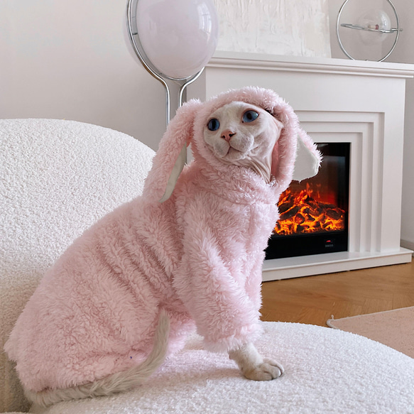 猫服 ペット服 ネコ 猫うさぎパジャマ 2色 猫仮装 コスプレ 防寒 ふわふわ 超暖かい 冬 スフィンクス猫 かわいい 1枚目の画像