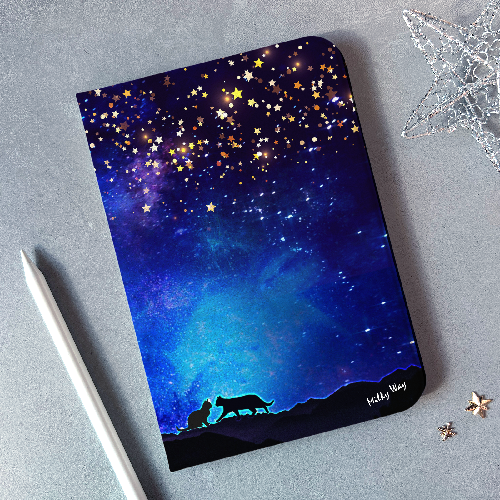 星空デートな猫のiPadケース 猫 黒猫 可愛い 宇宙 メンズ ipadケース カバー タブレットケース