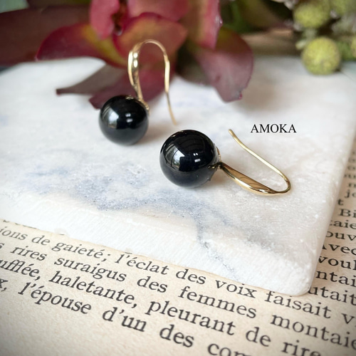 月詠みの雫】ブラックオニキスピアス ピアス（フック・チェーン