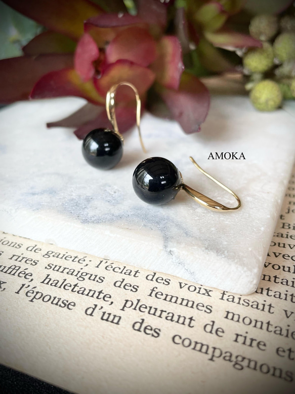 【高品質AAA】ブラックオニキス designピアス　入学式ピアス　 6枚目の画像