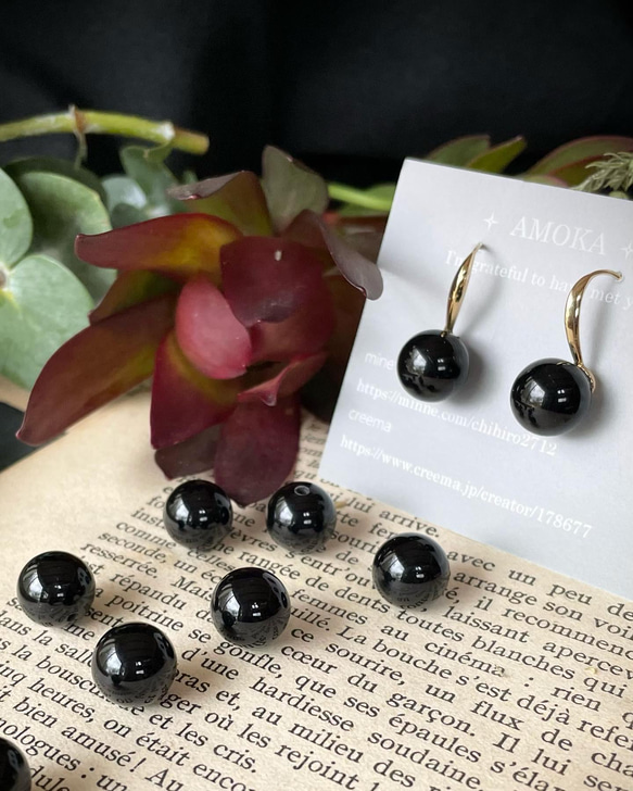 【高品質AAA】ブラックオニキス designピアス　入学式ピアス　 4枚目の画像