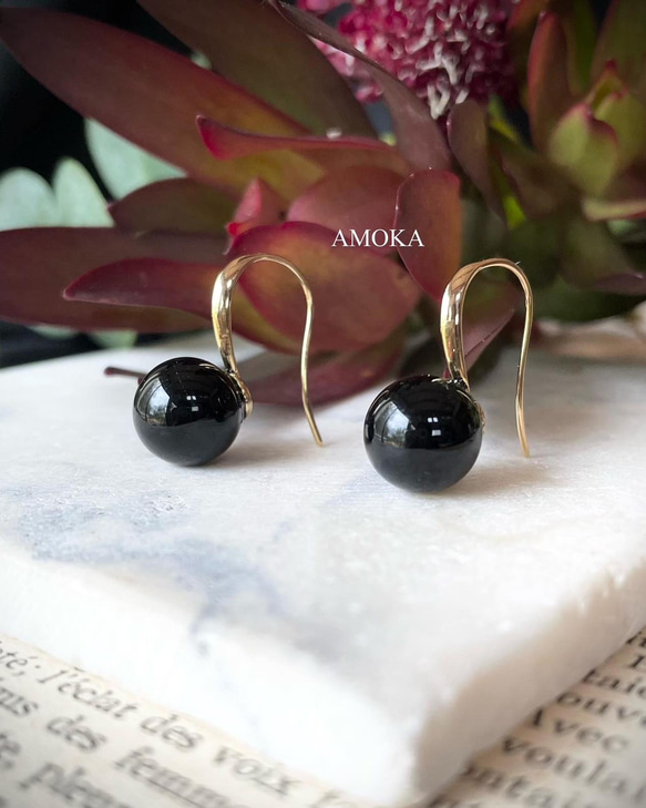【高品質AAA】ブラックオニキス designピアス　入学式ピアス　 2枚目の画像