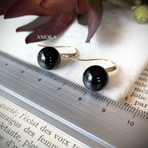 月詠みの雫】ブラックオニキスピアス ピアス（フック・チェーン