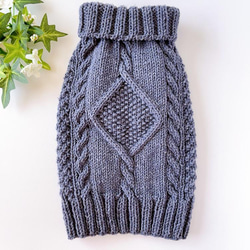 犬服 手編みセーター フリンジ ターコイズブルー 胴回り34cm ペット服