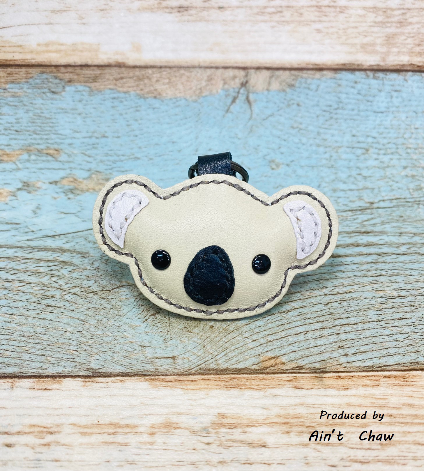 (A^^):ハンドメイド　ダーニング刺繍指人形　ぞう・カバ・コアラ レザーショップが作る動物園のお土産～☆コアラ☆アイボリー