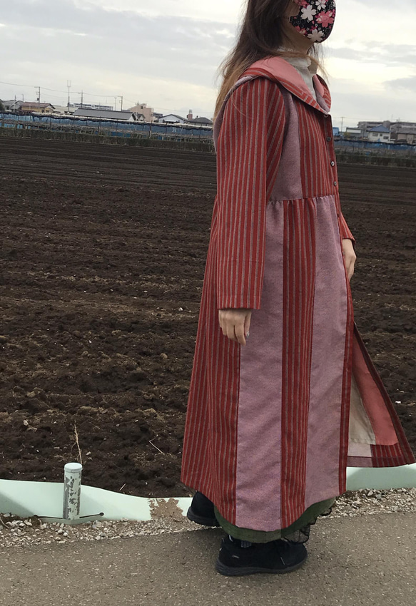 【福袋】着物リメイクフード付きコートとねこちゃんbagセット 7枚目の画像