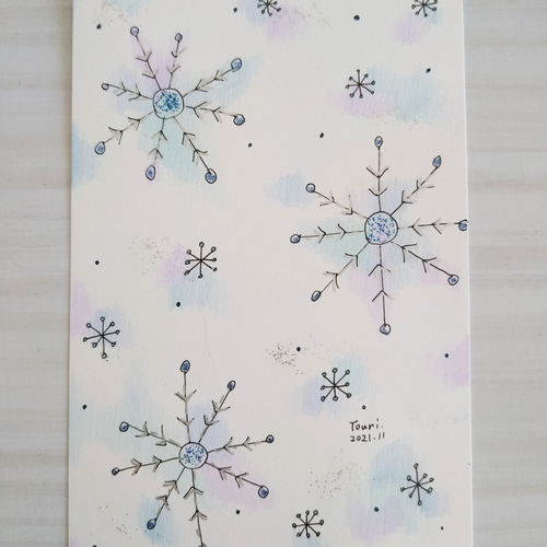 ☆原画・額なし☆ ふんわり＊雪の結晶イラスト／色鉛筆&ペン イラスト
