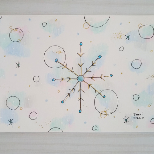 ☆原画・額なし☆ ふんわり＊雪の結晶イラスト／色鉛筆&ペン イラスト