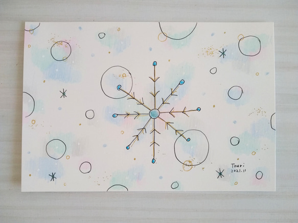 ☆原画・額なし☆ ふんわり＊雪の結晶イラスト／色鉛筆&ペン イラスト