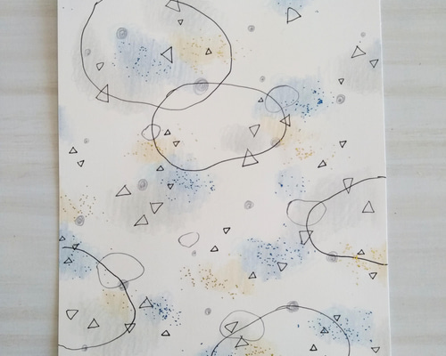 ☆原画・額なし☆ ふんわり＊模様イラスト／色鉛筆&ペン イラスト