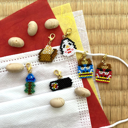 節分 マスクチャーム ビーズで作った小さなアクセサリー その他