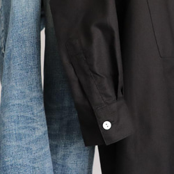 ⁂ラスト①最終ＳＡＬＥ ノーカラーと隠しボタン 凛とした佇まいロングシャツ オックスフォード コットン黒G33A 9枚目の画像