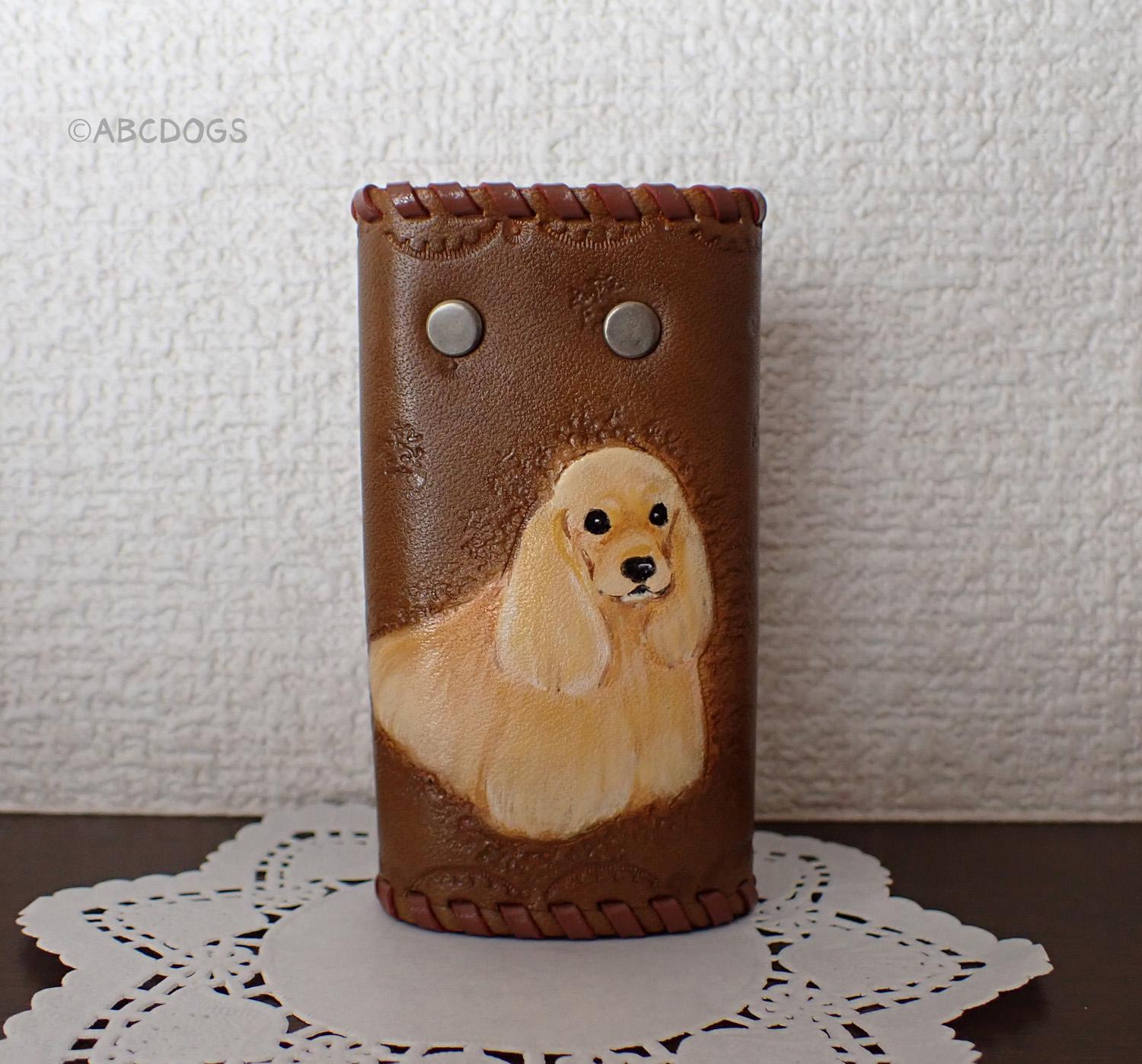 本革キーケース　アメリカンコッカ-スパニエル　ABCDOGS