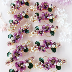 barrette　紫のお花ブーケ 和モダン くすみカラー 【受注制作】 山茶花 桜 葉 アネモネ 紫陽花 15枚目の画像