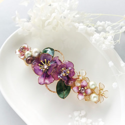 barrette　紫のお花ブーケ 和モダン くすみカラー 【受注制作】 山茶花 桜 葉 アネモネ 紫陽花 6枚目の画像