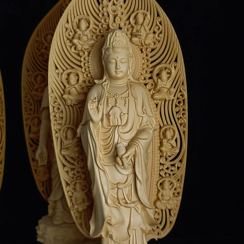 最高級 木彫り 仏像 阿弥陀三尊 彫刻 一刀彫 天然木檜材 仏教工芸品