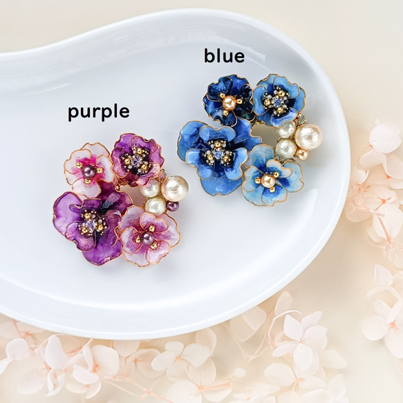 brooch < purple * blue > flowers お花のブーケ 【受注制作】 桜 アネモネ 山茶花 2枚目の画像