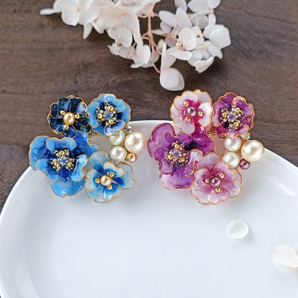 brooch < purple * blue > flowers お花のブーケ 【受注制作】 桜 アネモネ 山茶花 14枚目の画像