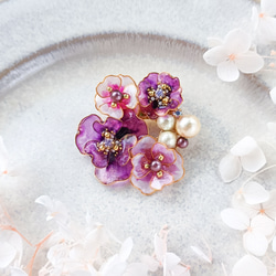 brooch < purple * blue > flowers お花のブーケ 【受注制作】 桜 アネモネ 山茶花 5枚目の画像