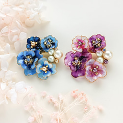 brooch < purple * blue > flowers お花のブーケ 【受注制作】 桜 アネモネ 山茶花 4枚目の画像