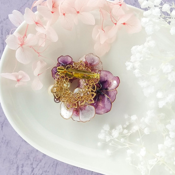 brooch < purple * blue > flowers お花のブーケ 【受注制作】 桜 アネモネ 山茶花 13枚目の画像