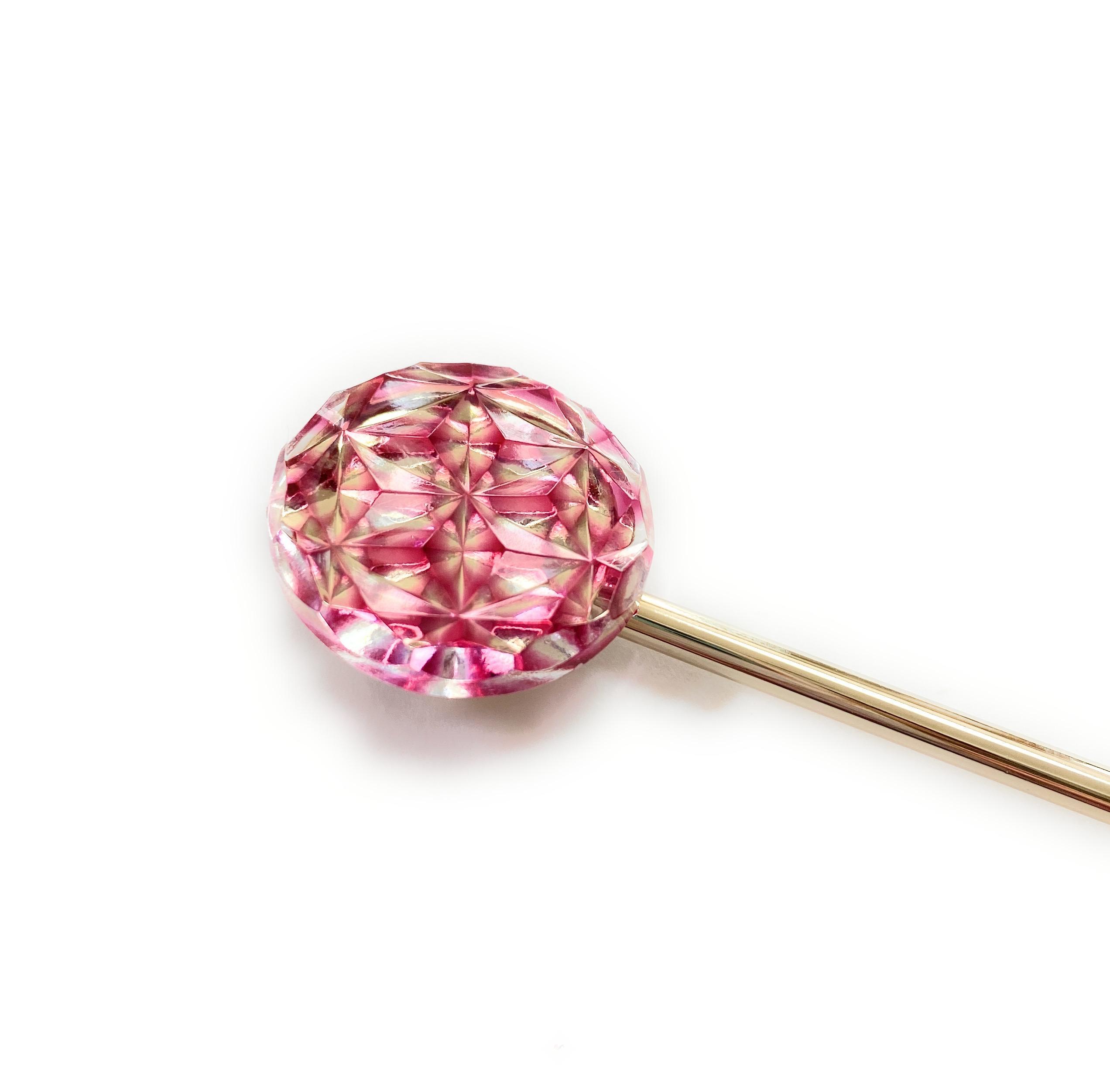 東京切子かんざし　六花　ライト金赤・ゴールド