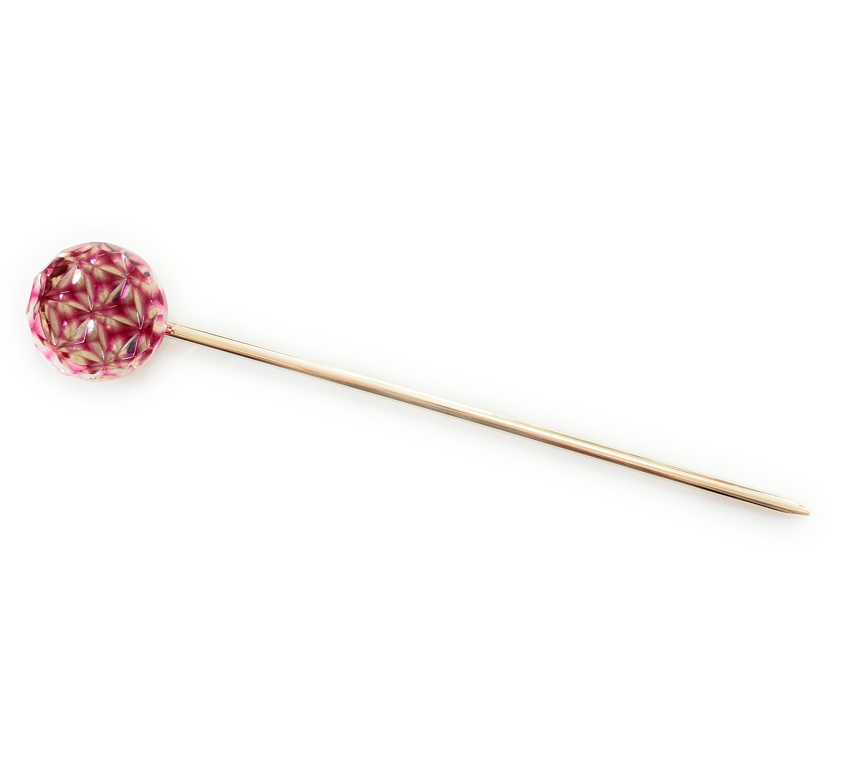 東京切子かんざし　六花　ライト金赤・ゴールド