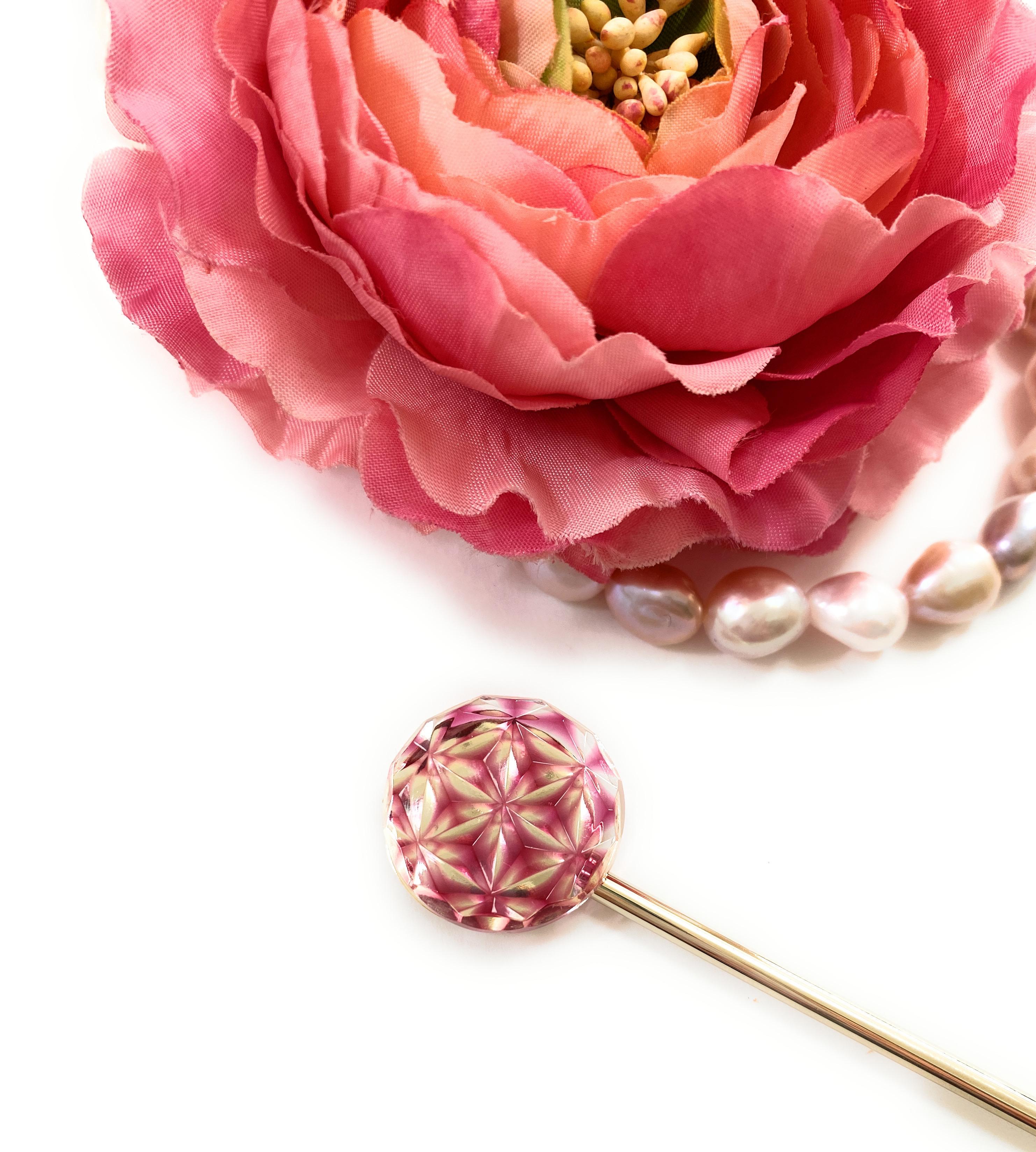 東京切子かんざし　六花　ライト金赤・ゴールド