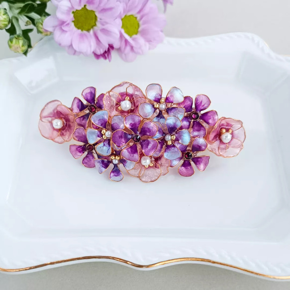barrette　elegant 桜　紫のお花ブーケ  【受注制作】　 1枚目の画像