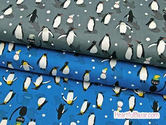 USAコットン(110×50) COTTON+STEEL WAKUWAKU CHRiSTMAS ペンギンダンス ブルー 5枚目の画像