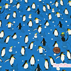 USAコットン(110×50) COTTON+STEEL WAKUWAKU CHRiSTMAS ペンギンダンス ブルー 2枚目の画像